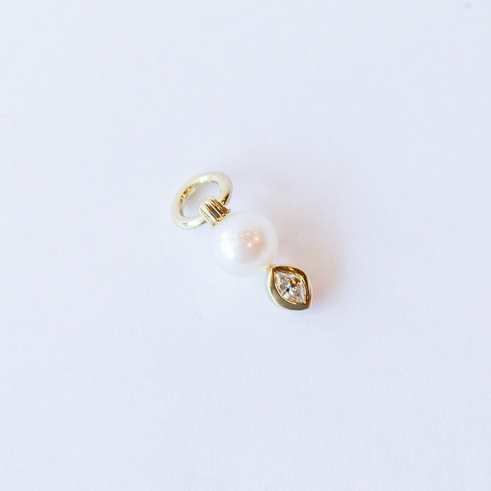 Classic Small Pearl and Marquise Diamond Earring Charm (Single)