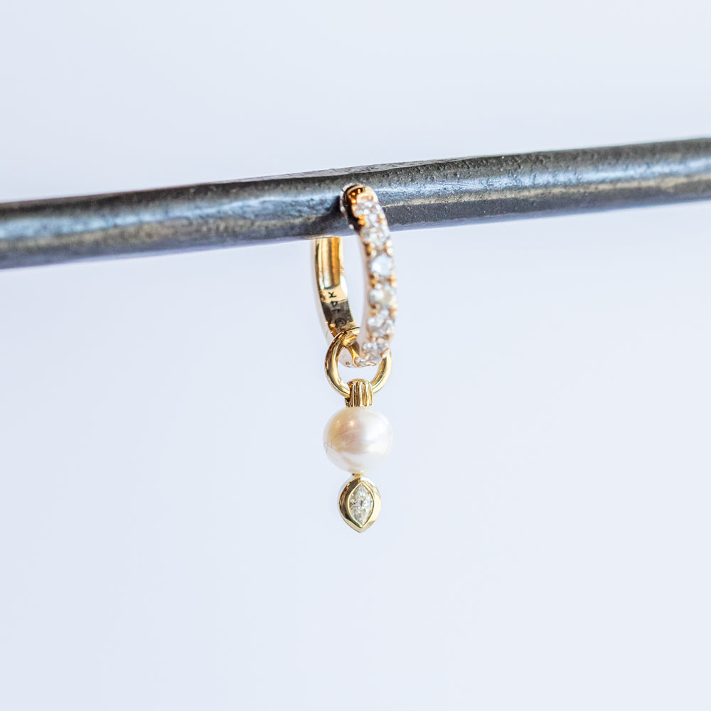 Classic Small Pearl and Marquise Diamond Earring Charm (Single)
