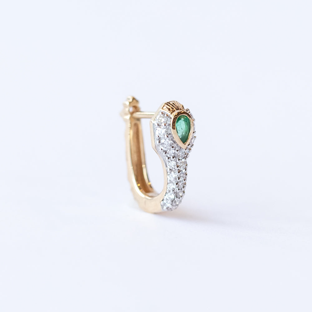 Diamondback Emerald Snake Hoop Earring (Single)