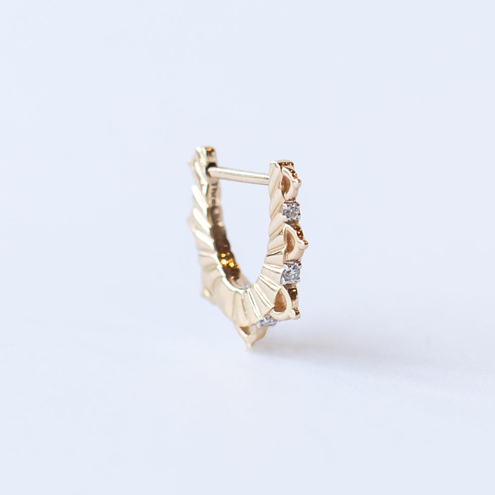 Lacey Engraved Fan Hoop Earring with Diamonds (Single)