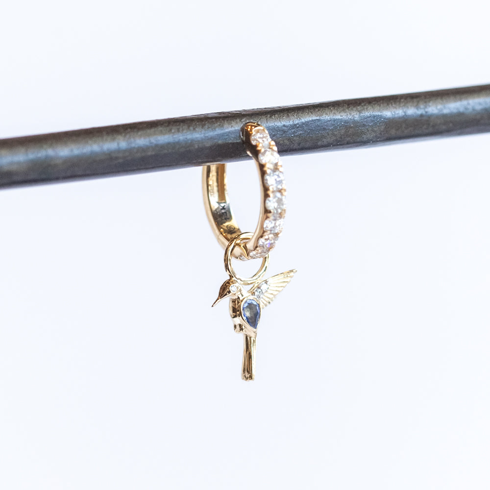 Tiny Sapphire and Diamond Colibri Hummingbird Earring Charm (Single)