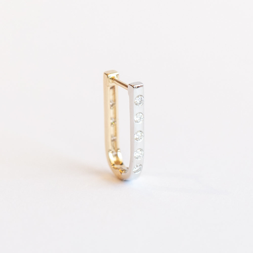 Double Sided Curved Diamond Huggie Hoop Earring (Single)