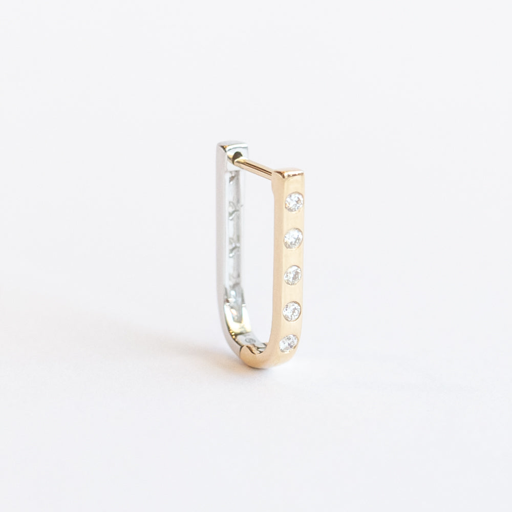 Double Sided Curved Diamond Huggie Hoop Earring (Single)