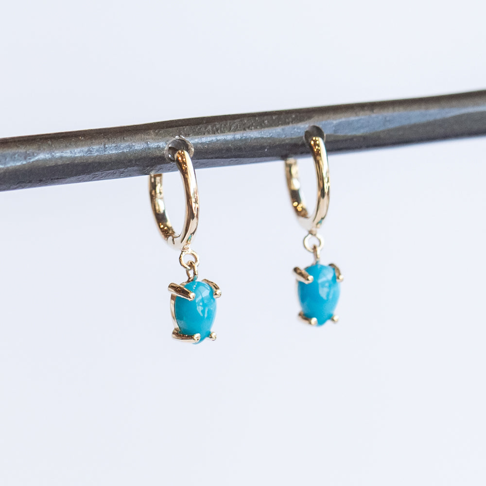 Dangling Pear Turquoise Small Hinge Huggie Hoops