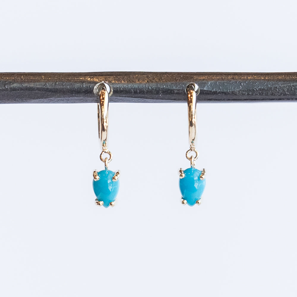 Dangling Pear Turquoise Small Hinge Huggie Hoops