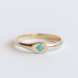 Small Star Set Turquoise Oval Signet Ring