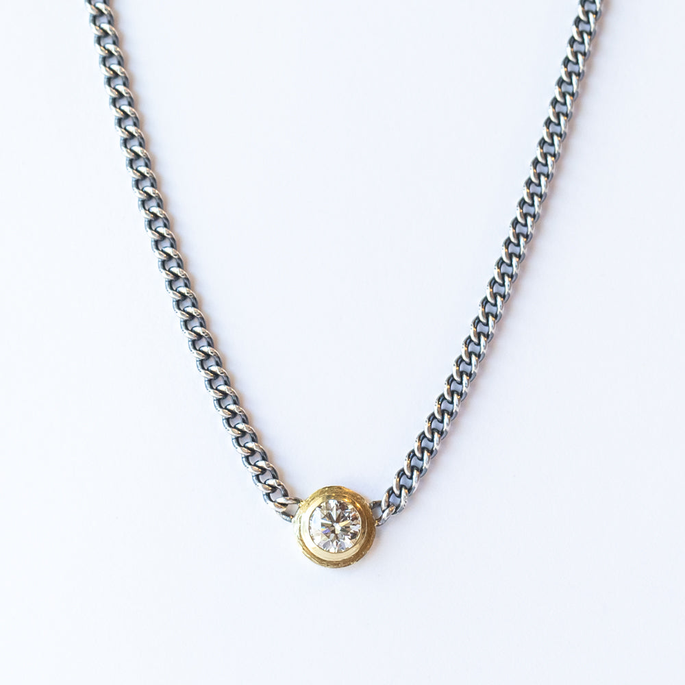 Round Champagne Diamond Curbed Link Necklace