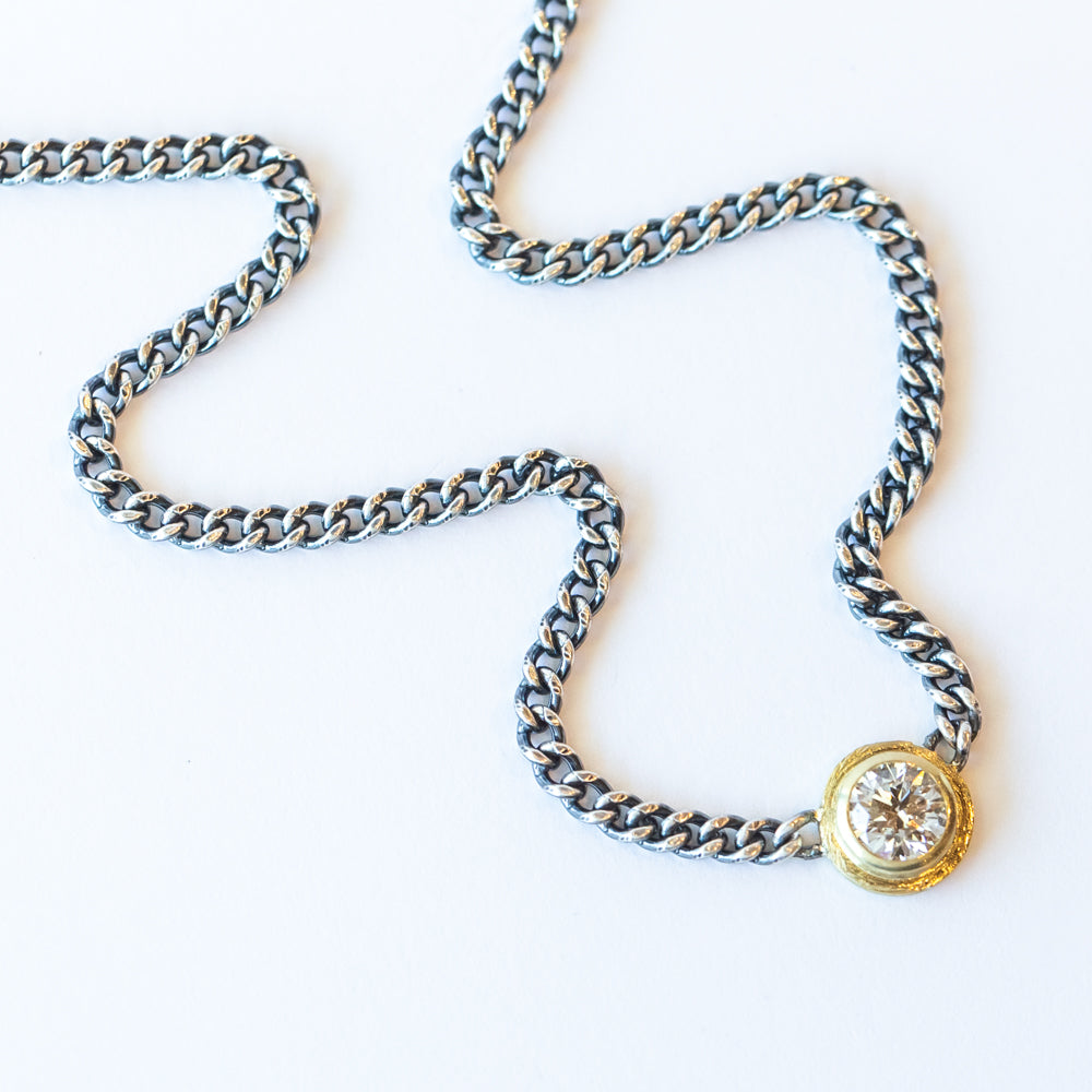 Round Champagne Diamond Curbed Link Necklace