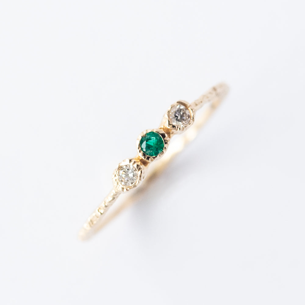 Emerald and Diamond Three-Stone Stacking Ring