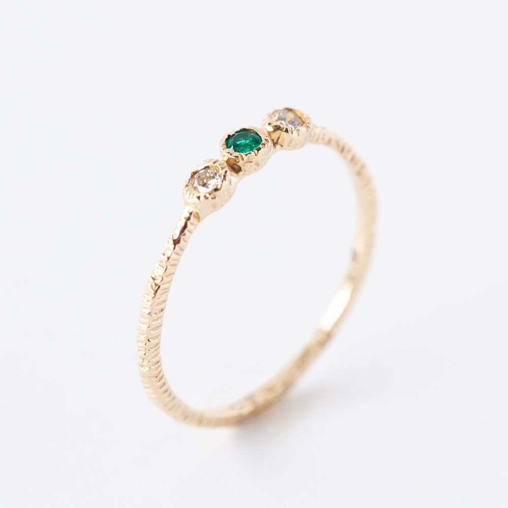 Emerald and Diamond Three-Stone Stacking Ring