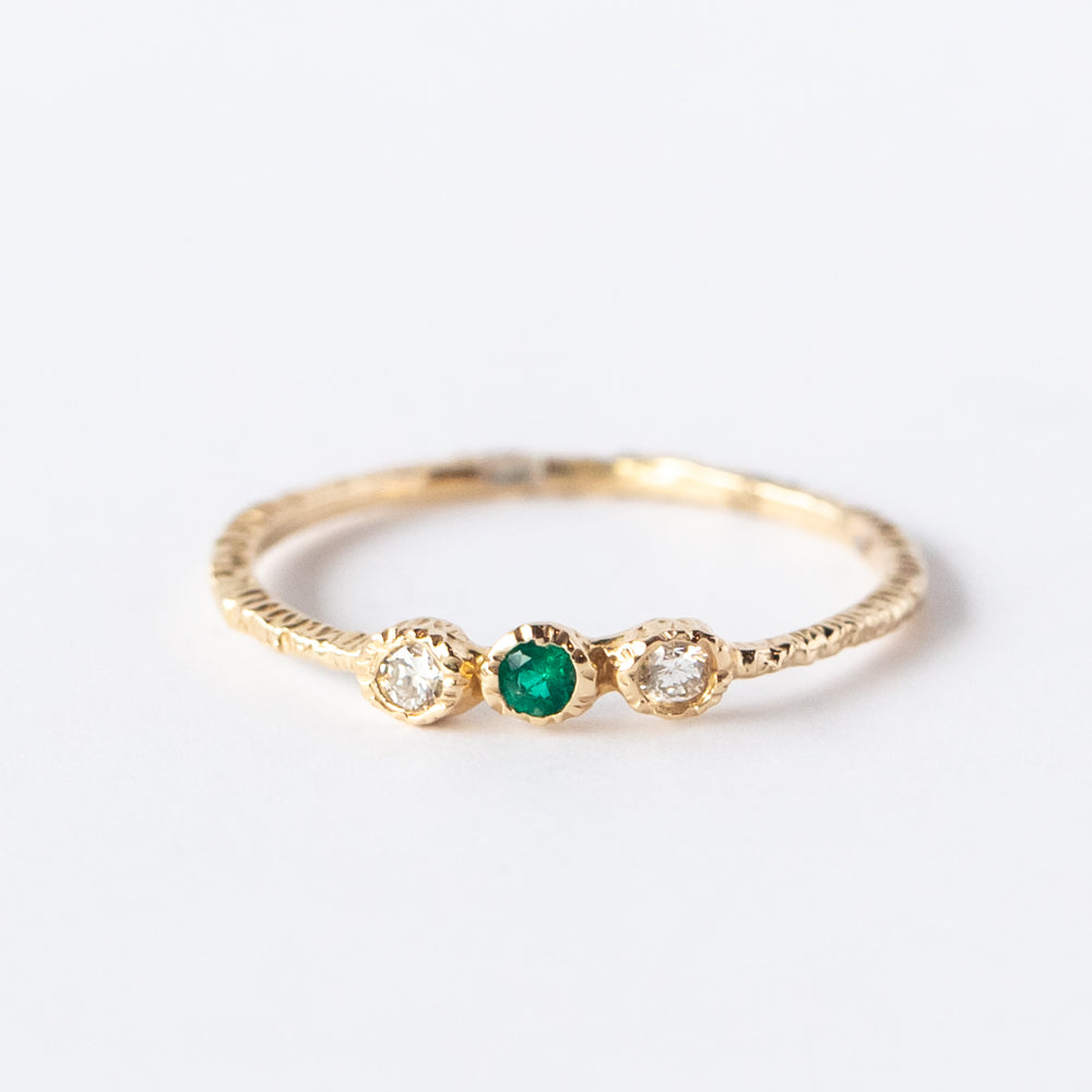 Emerald and Diamond Three-Stone Stacking Ring