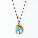Asymmetrical Labradorite Necklace with Bezel Moonstone Dangle