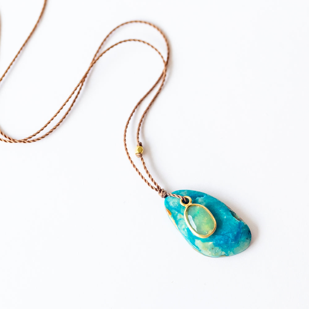 Asymmetrical Peruvian Opal Necklace with Asymmetrical Opal Dangle