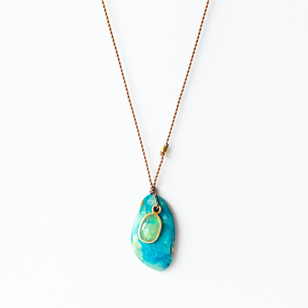 Asymmetrical Peruvian Opal Necklace with Asymmetrical Opal Dangle