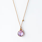 Round Amethyst Necklace with Oval Pink Sapphire Dangle