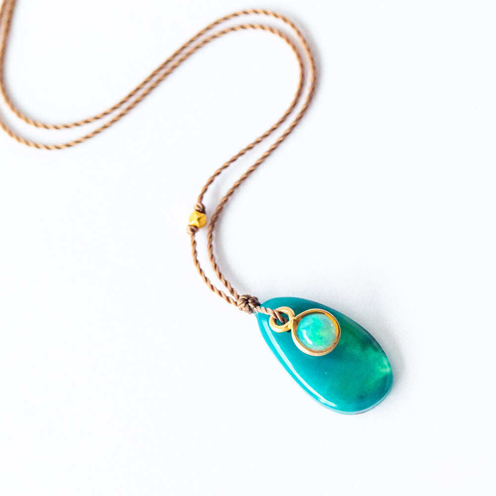 Teardrop Peruvian Opal Necklace with Round Opal Dangle