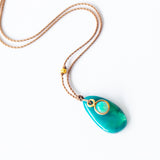 Teardrop Peruvian Opal Necklace with Round Opal Dangle