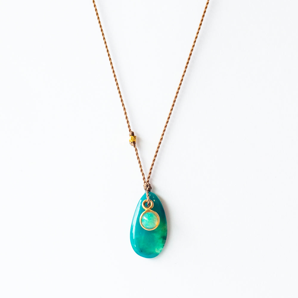 Teardrop Peruvian Opal Necklace with Round Opal Dangle