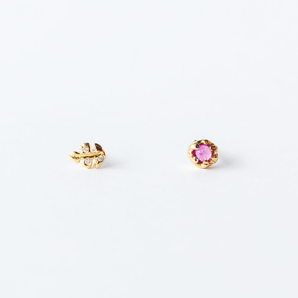 Floret Pink Sapphire Mismatched Earrings