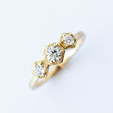 Classic White Diamond Three-Stone Hexagon Ring