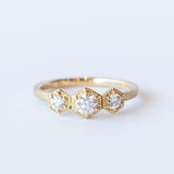 Classic White Diamond Three-Stone Hexagon Ring