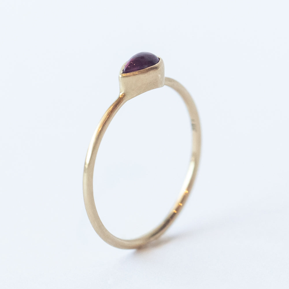Horizontal Cabochon Teardrop Pink Tourmaline Ring