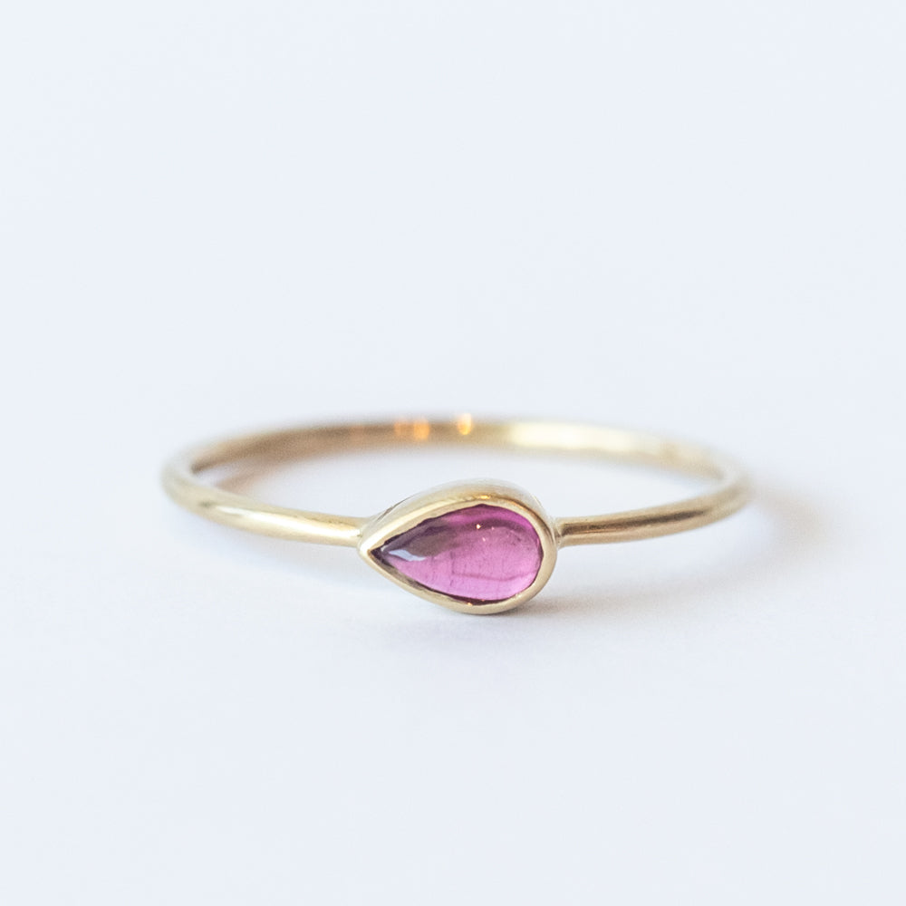 Horizontal Cabochon Teardrop Pink Tourmaline Ring