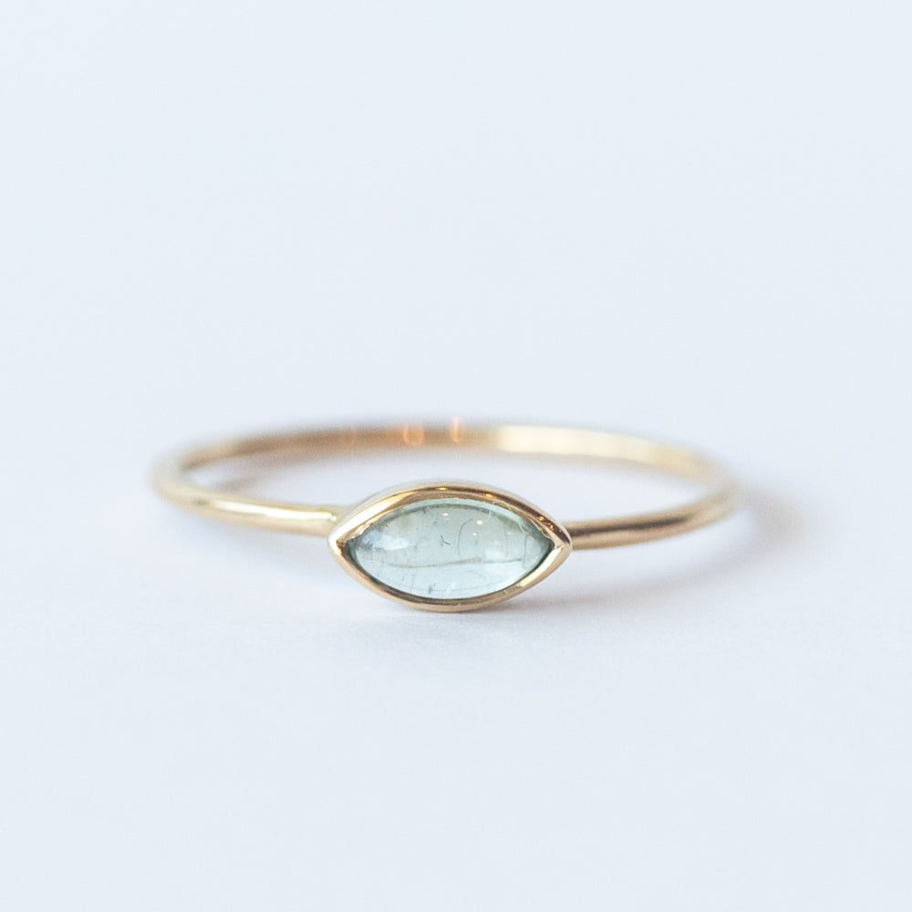 Light Green Tourmaline Marquise Cabochon Ring