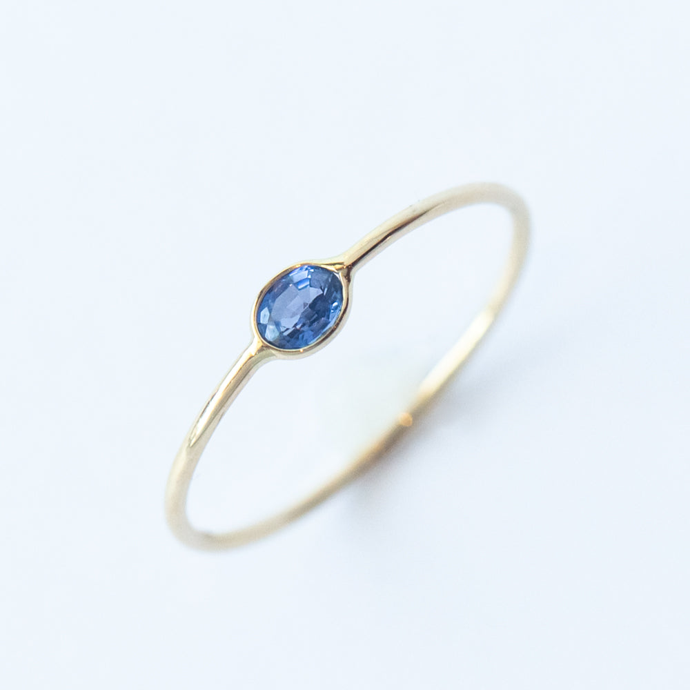 Tiny Horizontal Oval Blue Sapphire Ring
