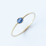 Tiny Horizontal Oval Blue Sapphire Ring