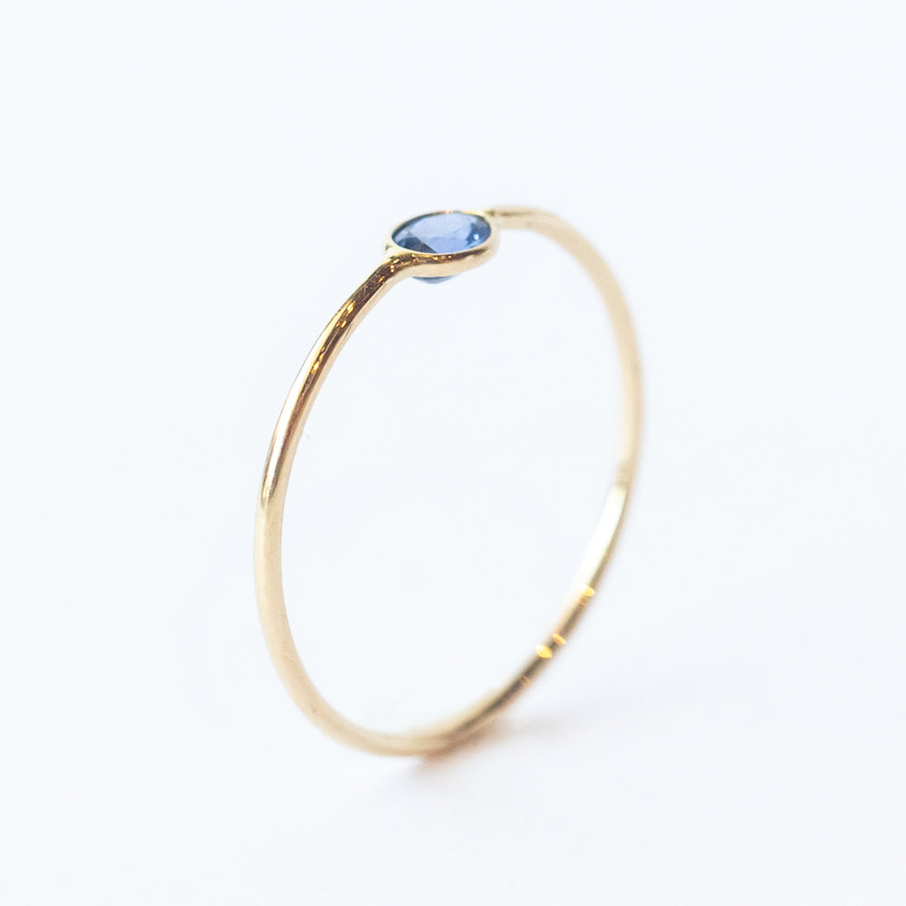 Tiny Horizontal Oval Blue Sapphire Ring