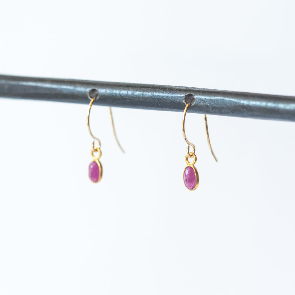 Tiny Oval Ruby Drop Earrings
