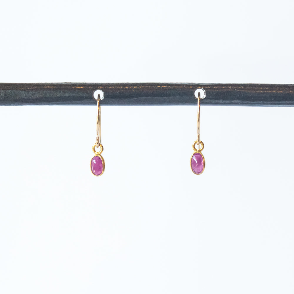 Tiny Oval Ruby Drop Earrings