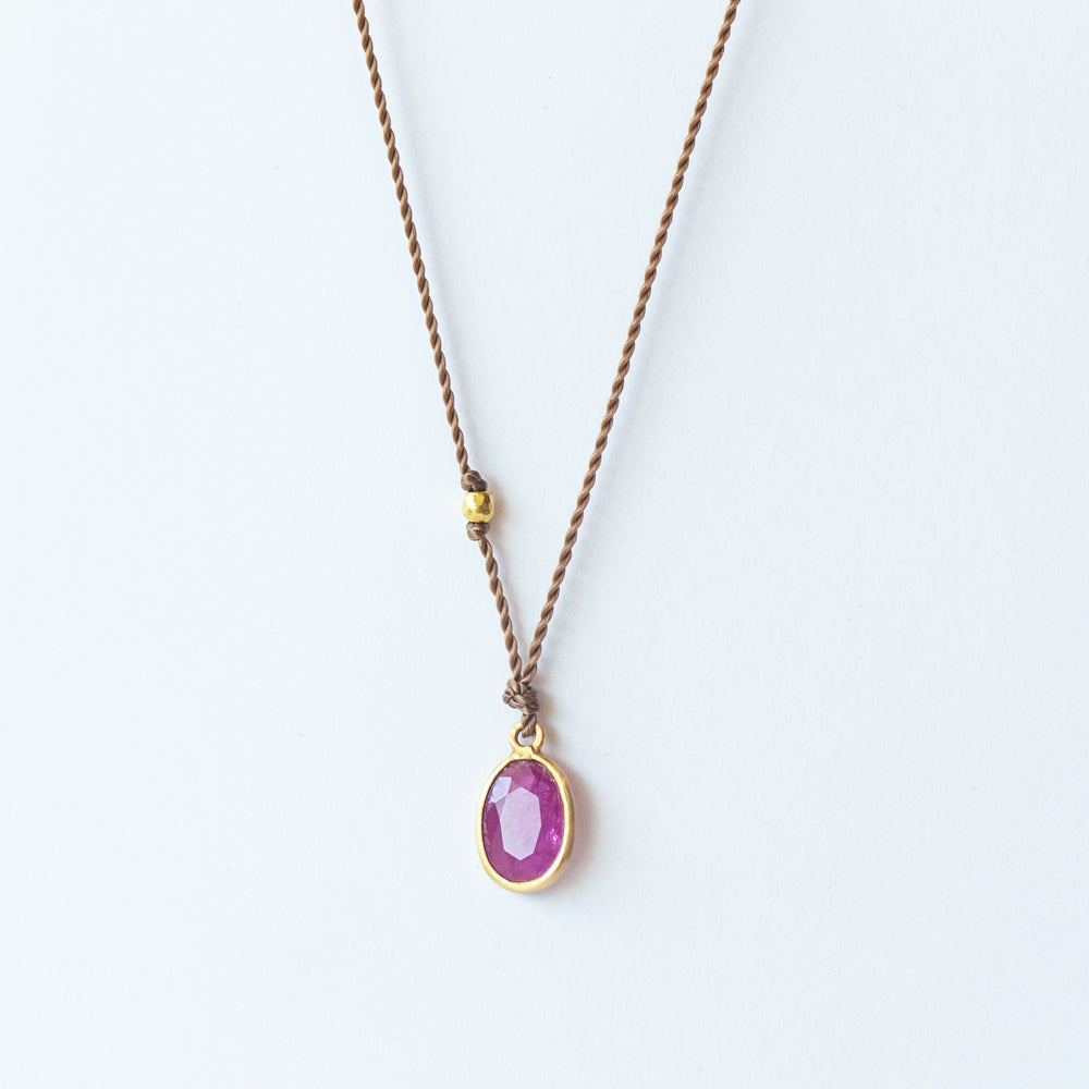 Tiny Oval Ruby Necklace