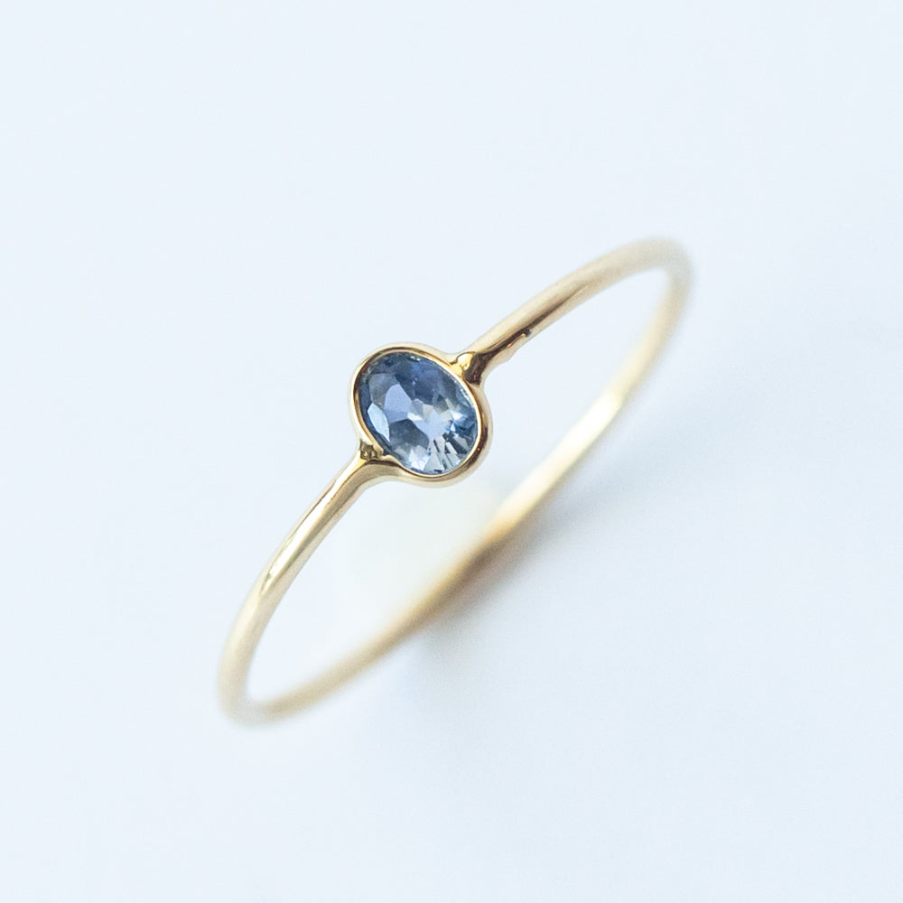 Tiny Vertical Oval Blue Sapphire Ring