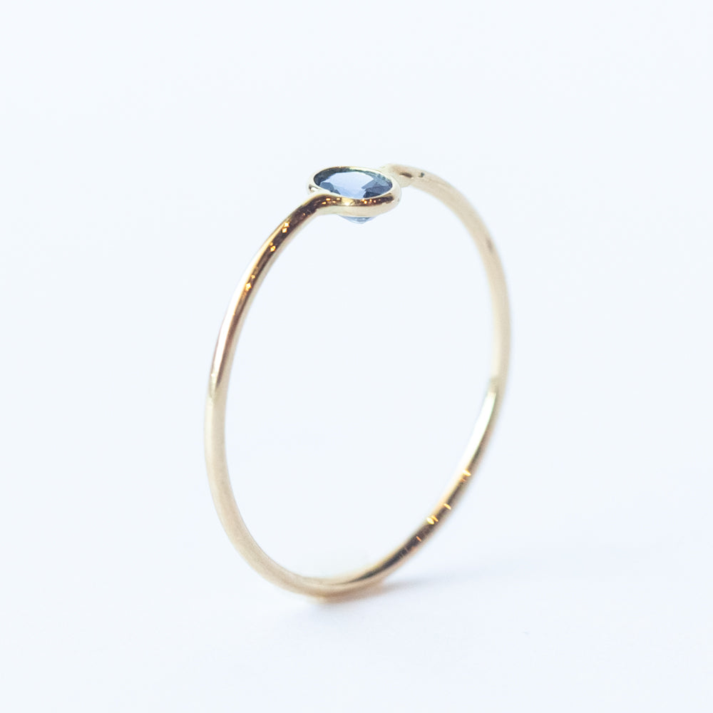 Tiny Vertical Oval Blue Sapphire Ring