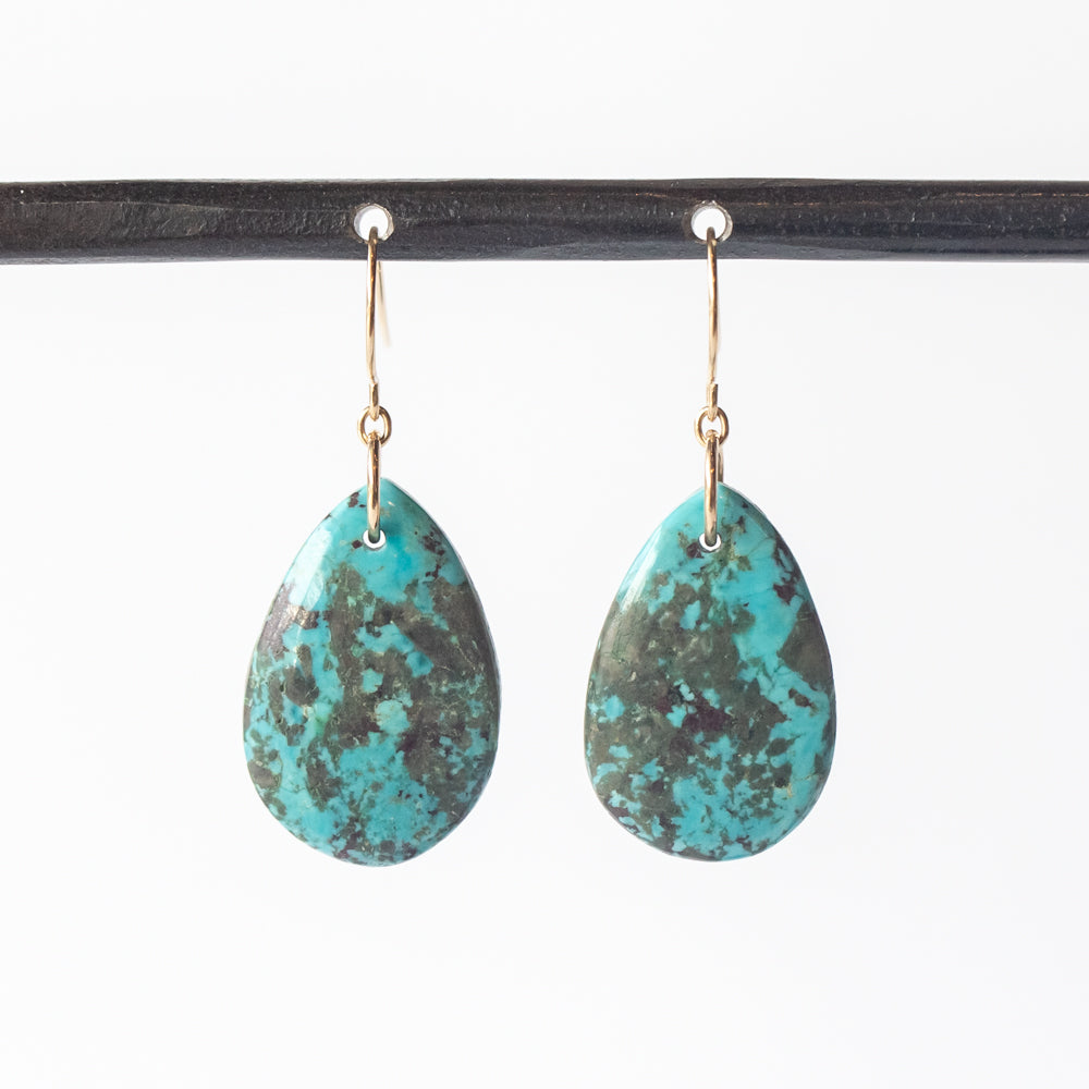 Dark Teardop Tibetan Turquoise Drop Earrings