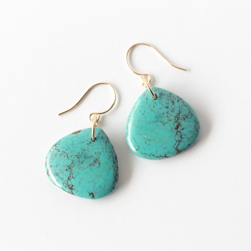 Wide Teardrop Tibetan Turquoise Drop Earrings