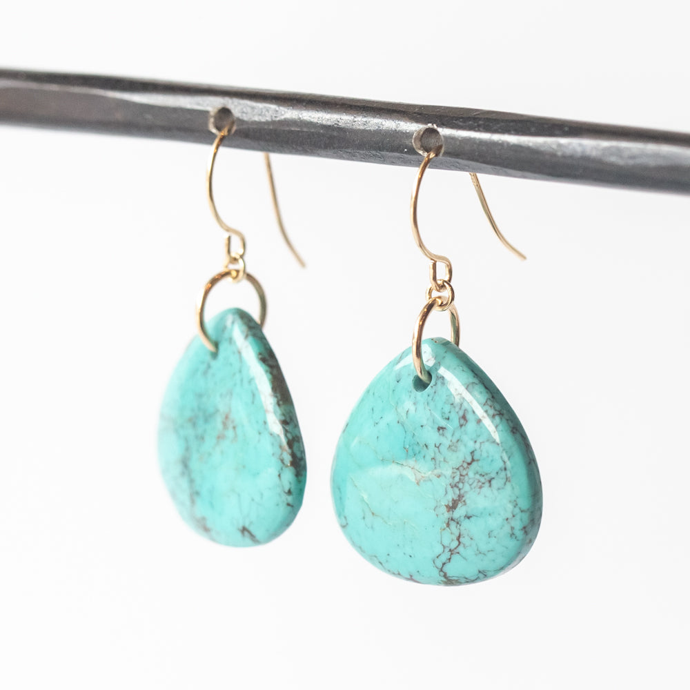 Wide Teardrop Tibetan Turquoise Drop Earrings