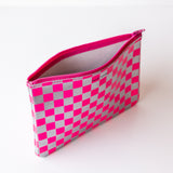 Medium Zip Pouch, Fluoro Fuchsia Check