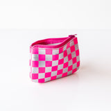 X Small Zip Pouch, Pink and Silver Check