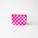 X Small Zip Pouch, Pink and Silver Check