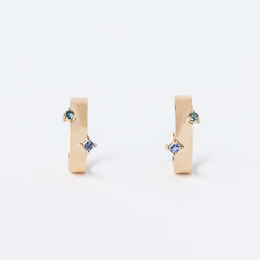 Sapphire and Green Tourmaline Bove Hoop Earrings