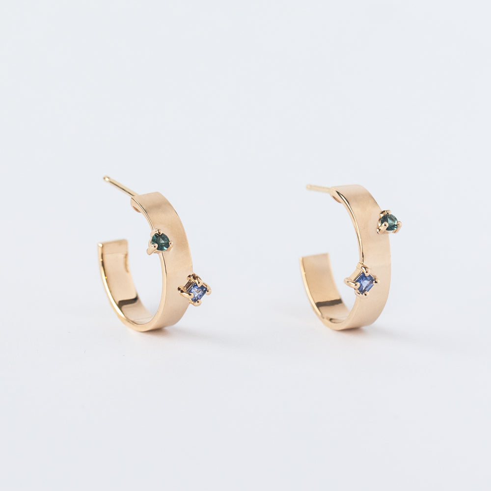 Sapphire and Green Tourmaline Bove Hoop Earrings