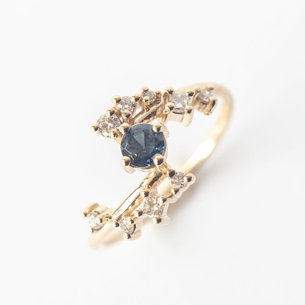 Teal Sapphire and Diamond Celestial Engagement Ring