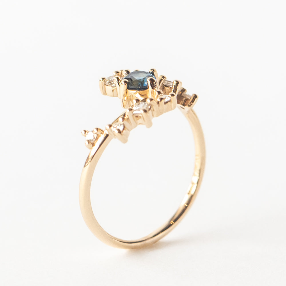 Teal Sapphire and Diamond Celestial Engagement Ring