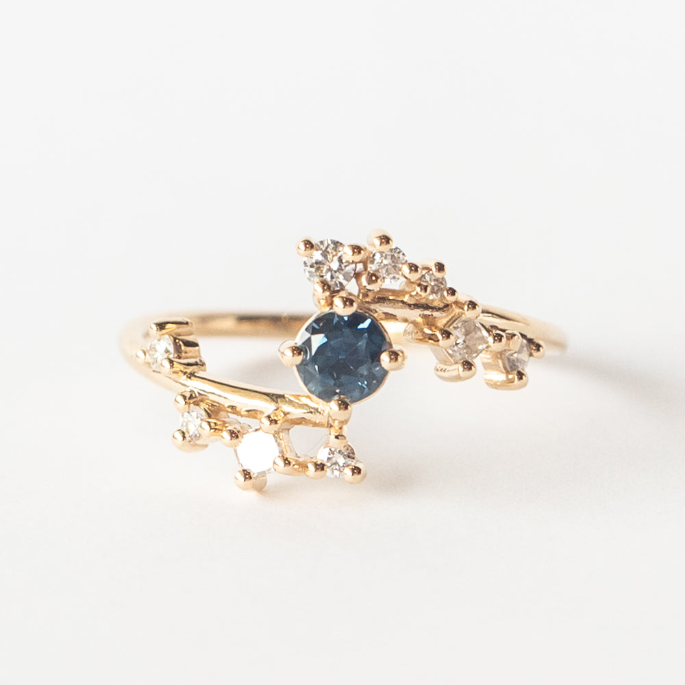 Teal Sapphire and Diamond Celestial Engagement Ring