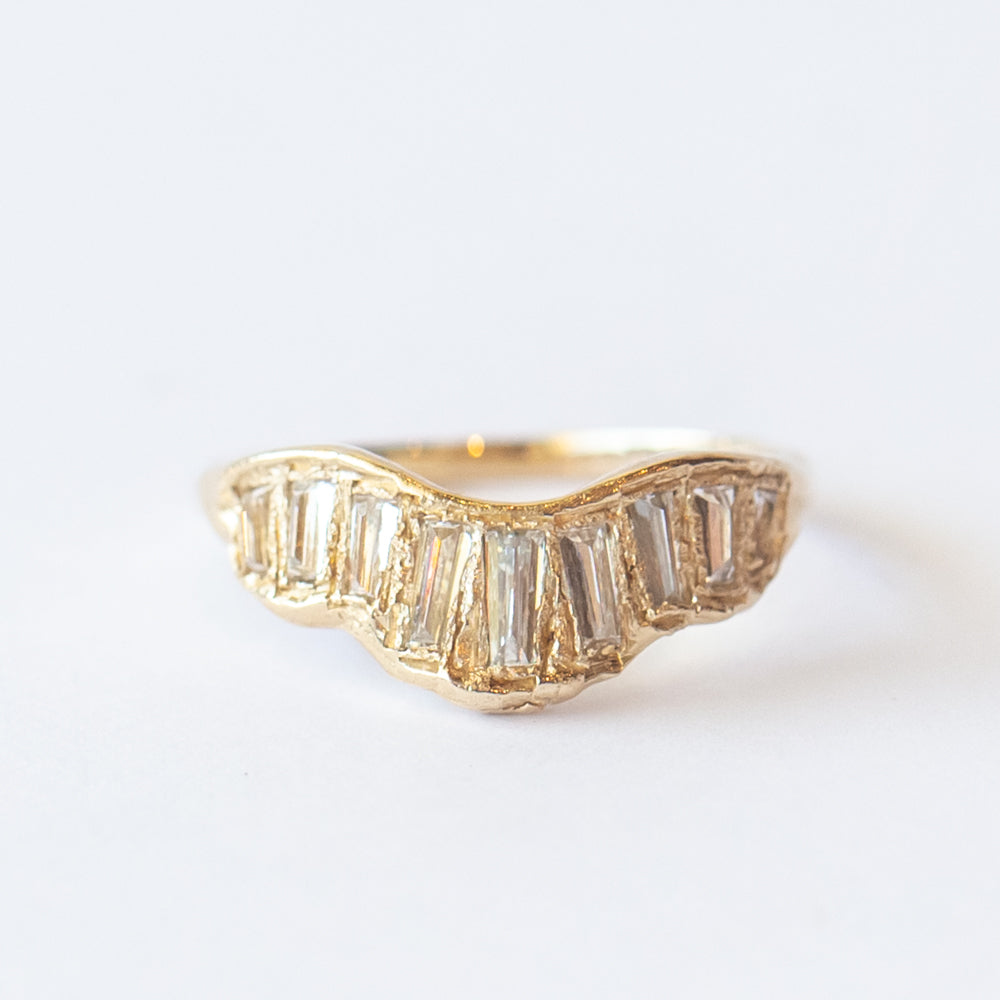LX Baguette Soft White Diamond V Shape Scatter Contour Ring