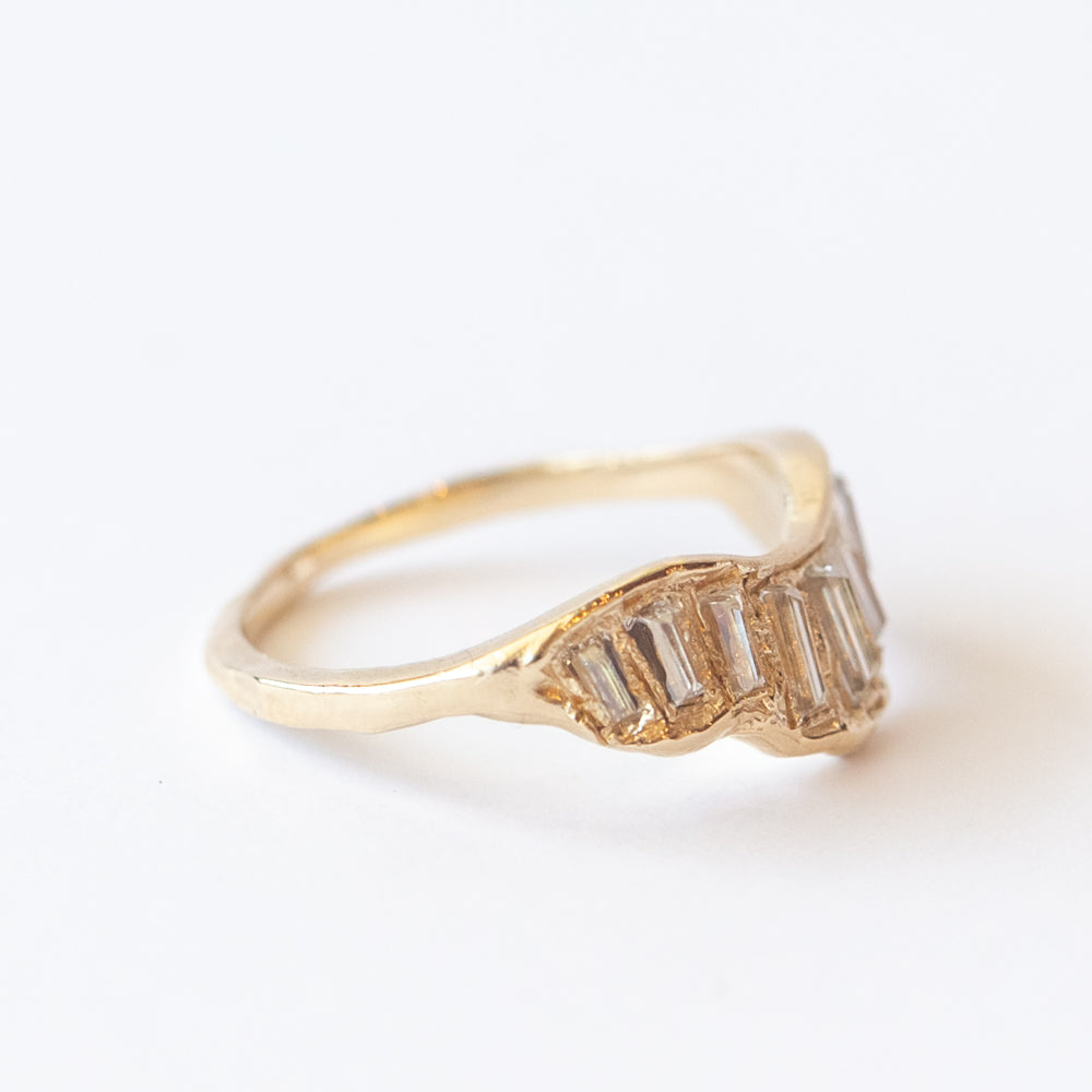 LX Baguette Soft White Diamond V Shape Scatter Contour Ring