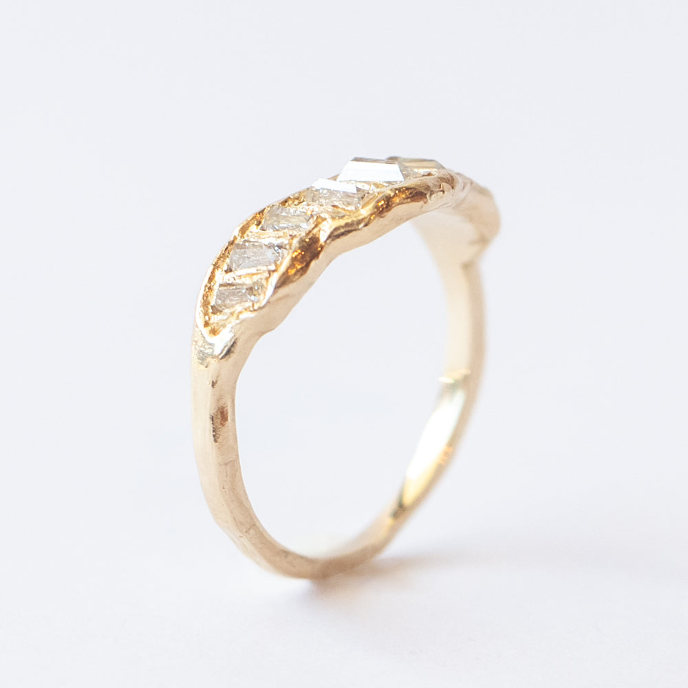 LX Baguette Soft White Diamond V Shape Scatter Contour Ring